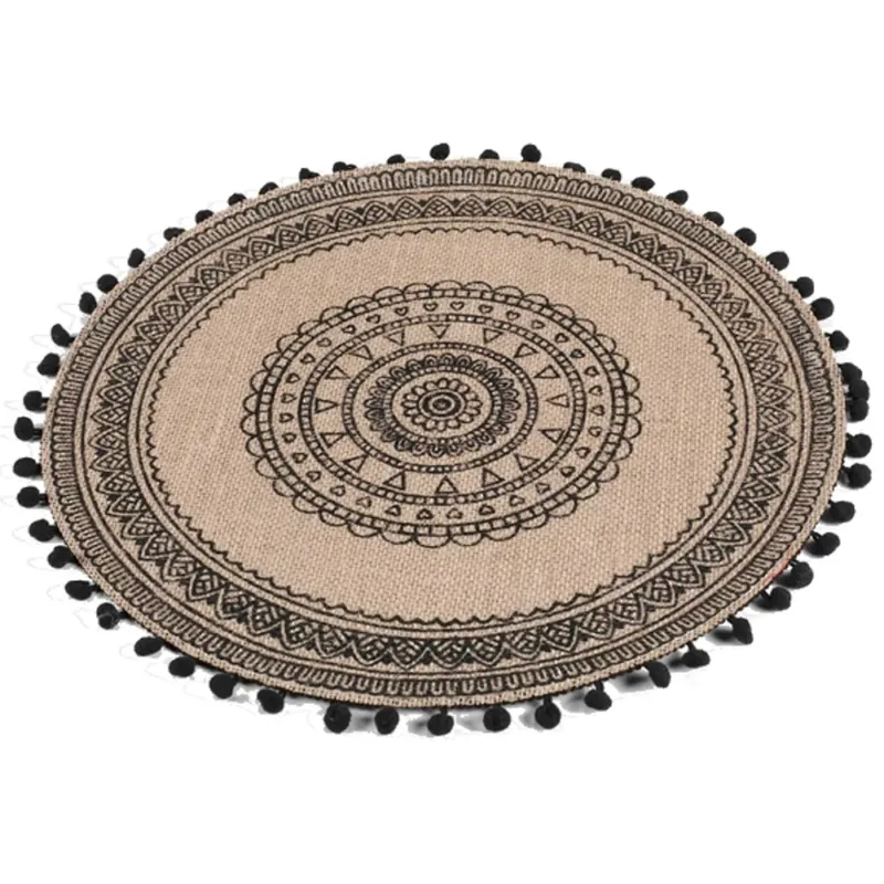 4er Platzset Jute Boho Beige Schwarz 38 cm