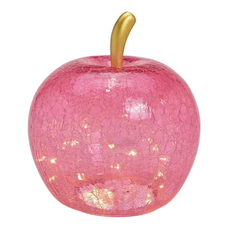Dekoobjekt Apfel mit 40 LEDs pinkem Glas Timer-Funktion & stimmungsvollem Licht | Wurm