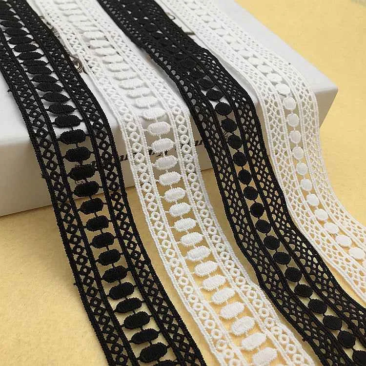4cm Black White Milk Fiber Embroidered Lace Trim 15 Yards