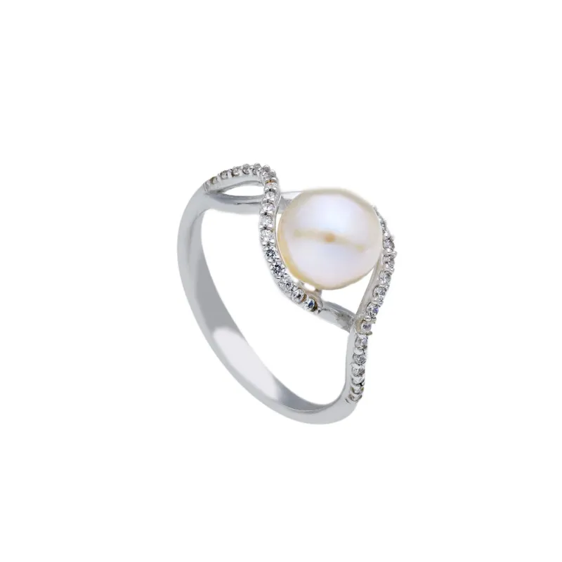 18 Karat Gold - 750 Süsswasserperlen mit Zirkonia Ring - 177452