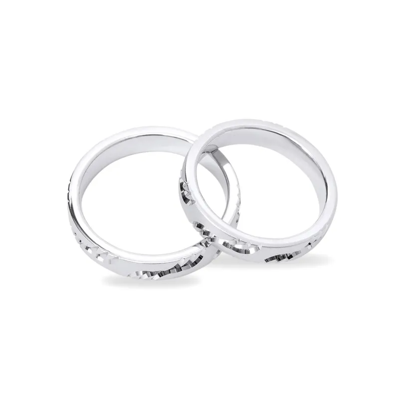 Silber 925 rhodinierte Partnerringe – Freundschaftsringe Set für Paare – Damen- & Herrenring - S-256/4