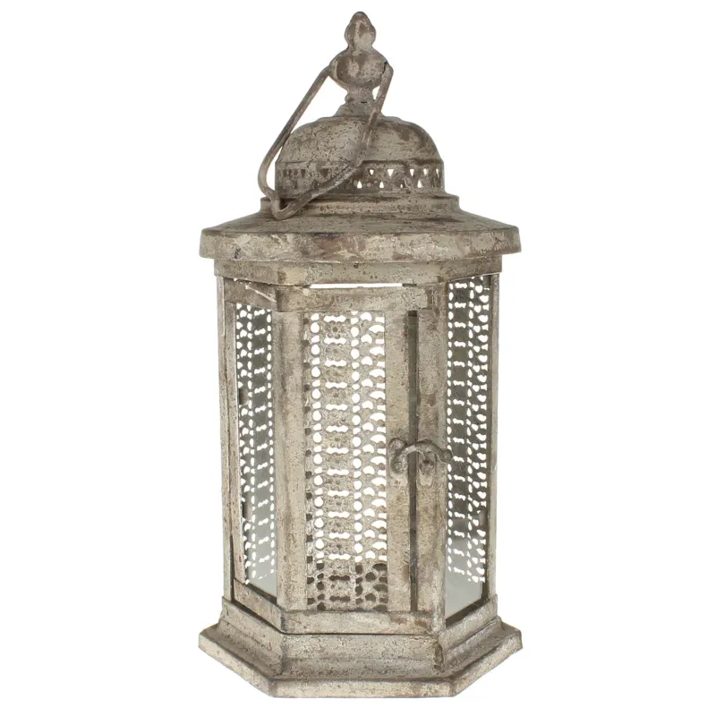 Laterne Vintage grau Metall Deko-Laterne Dekolicht Garten Terrasse