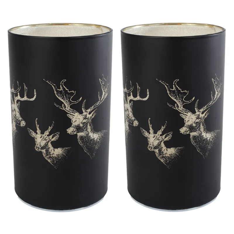 2er Set Led Windlichter Schwarz Gold Hirsch Weihnachten Weihnachtsdeko Tischdeko Weihnachten