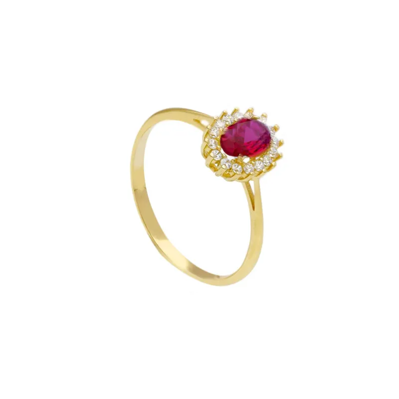 18 Karat Gold - 750 Zirkonia Ring mit roten Stein - 279526