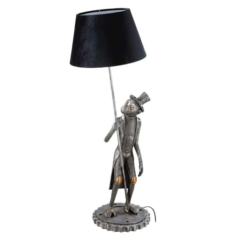 Tischleuchte – Silberner Affe, Schwarzer Akzent, Höhe 90 cm - Steampunk Monkey | Gilde