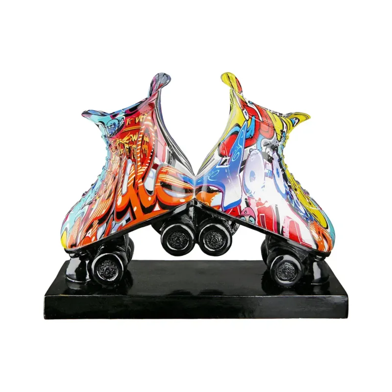 Skulptur – Mehrfarbiges Graffiti, Rollschuh Motiv, Schwarze Akzente, 21 cm - Street Art | Gilde