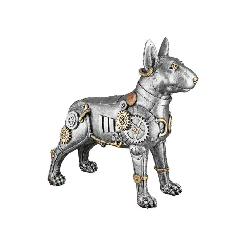 Dekofigur – Antikes Finish, Silberne Oberfläche, Goldener Akzent, 29 cm - Steampunk Pitbull | Gilde