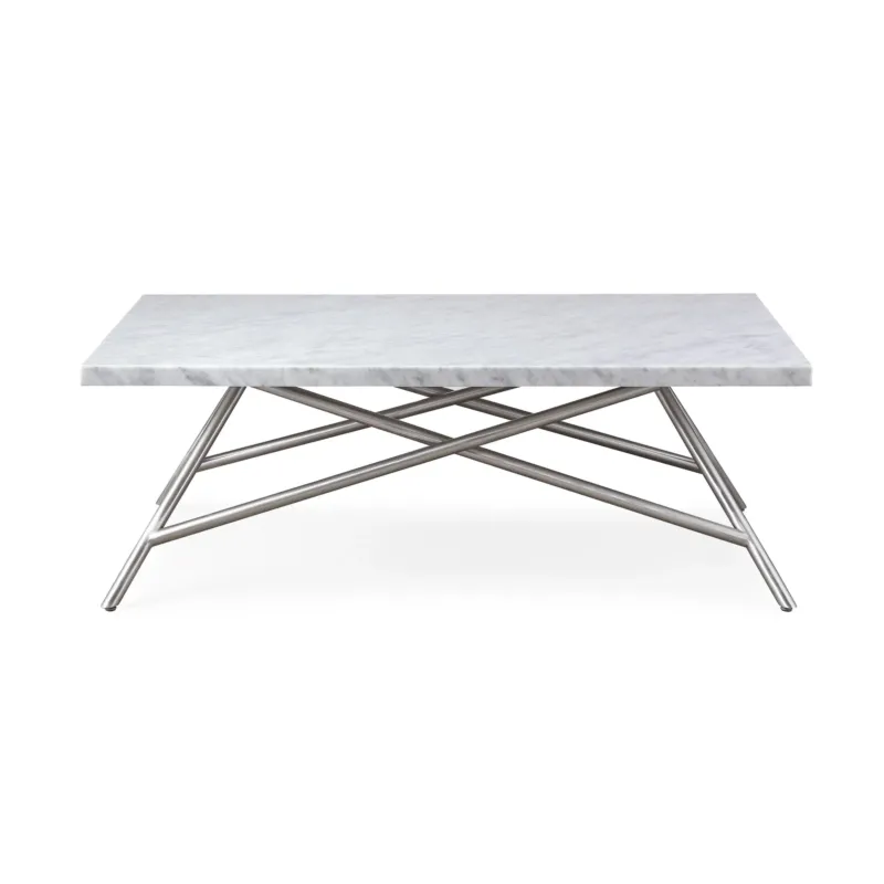 Couchtisch – Carrara Marmor, Edelstahl Gestell, Gehrungskante Design, 48 cm Höhe - Coral | Modus Furniture International