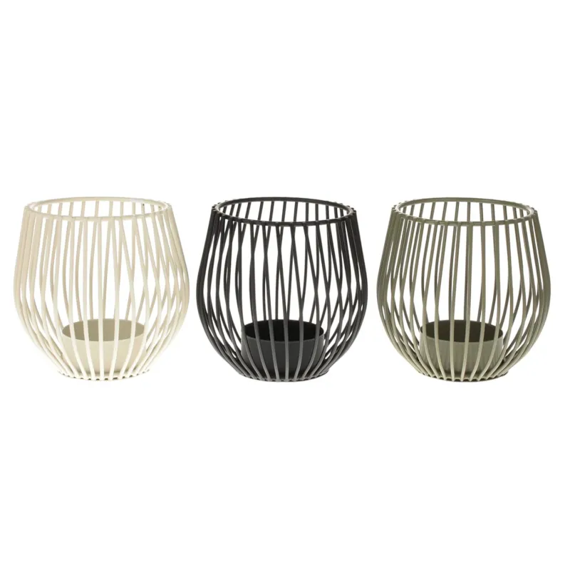 3er Set Teelichthalter Metall modern Schwarz Weiß Grau Kerzenhalter Tischdekoration