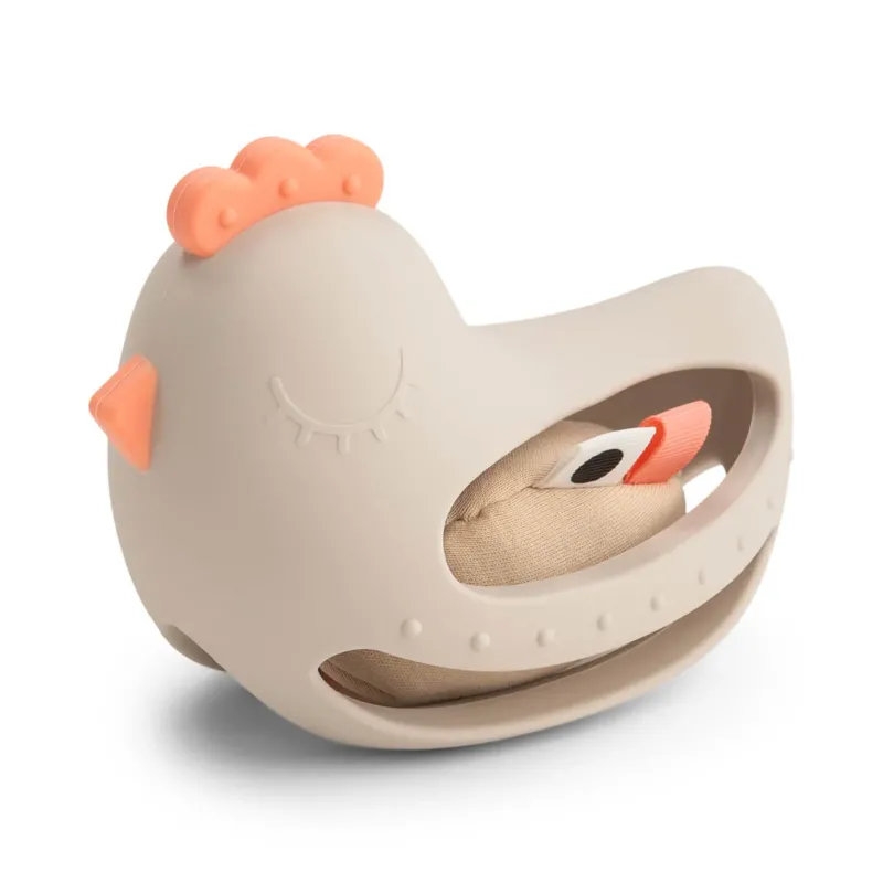 Gribe- og bidelegetøj med rangle - Clucky - Sand