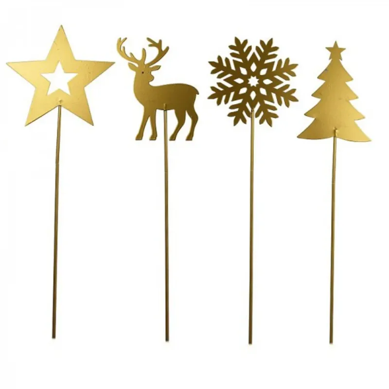 4er Set Dekostecker Weihnachten Metall Gold