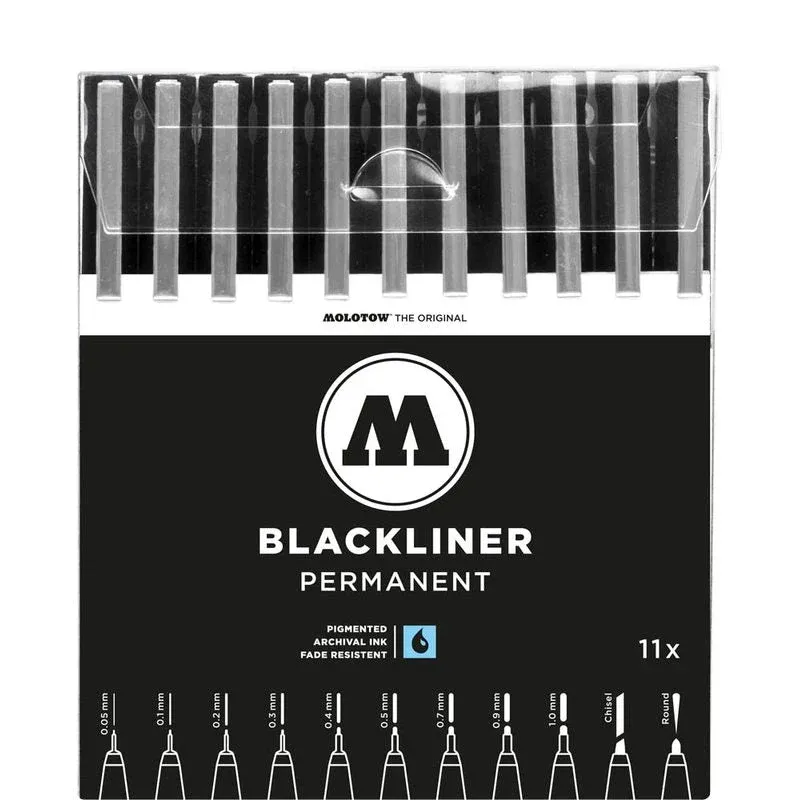 MOLOTOW BLACKLINER Complete Fineliner-Set schwarz, 11 St.