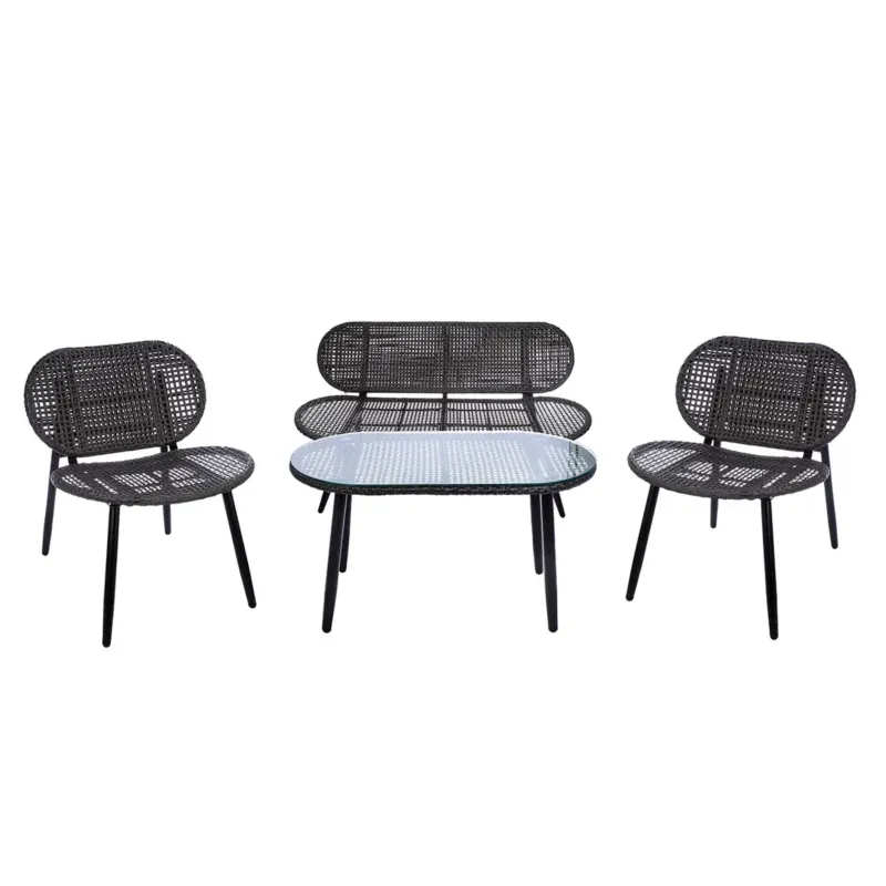Lounge-Set – Anthrazitfarbenes Polyrattan, Schwarzes Metall, Glasplatte - Cannobio | Gilde