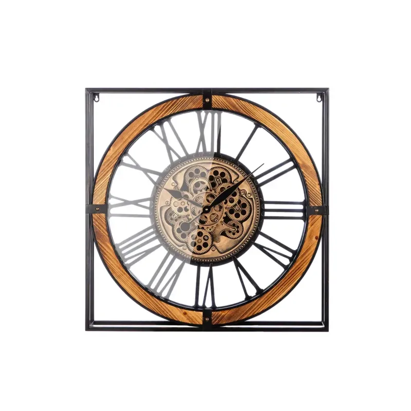 Wanduhr – Schwarzes Metall, Drehende Zahnräder, Quadratische Form - Revolus | Gilde