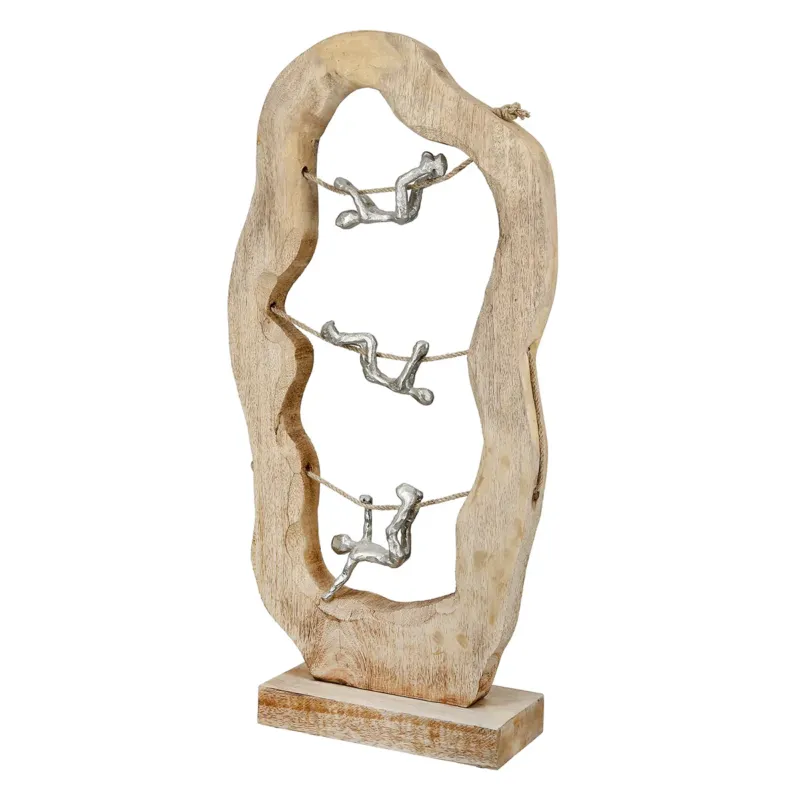 Skulptur – Aluminium Optik, Klettermotiv, Mangoholz Basis - Seiltanz | Gilde