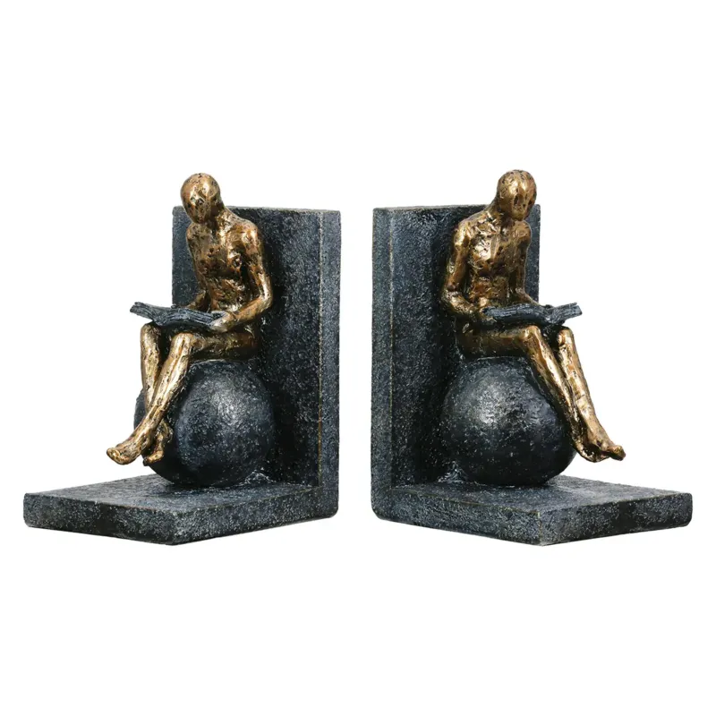 Buchstützen – Graue Kunstharz, Metallische Optik, Figurenmotiv | Gilde