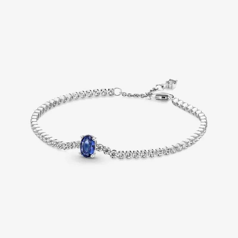 Pandora Pavé Tennisarmband - Sterling-Silber, Ovales Blau Kristall