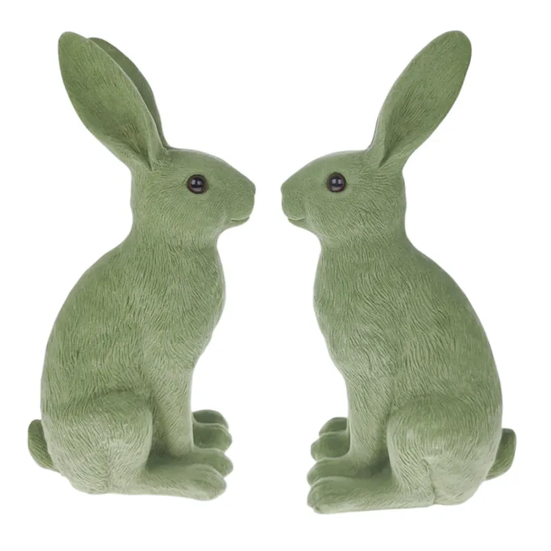 2er Set Dekohasen Grün 26 cm Polyresin modern Hase Osterhase Osterdekoration Deko Ostern