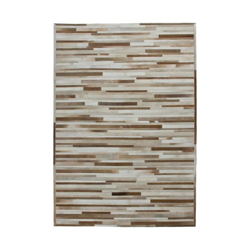 Teppich – Echtes Leder, Streifenmuster, Cremiger Farbton, 170 cm - Lavish 110 | Kayoom