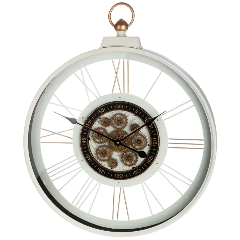 Wanduhr – Drehende Zahnräder, Glas Metall Kombination, Weiß Schwarzes Finish - Kello | Gilde