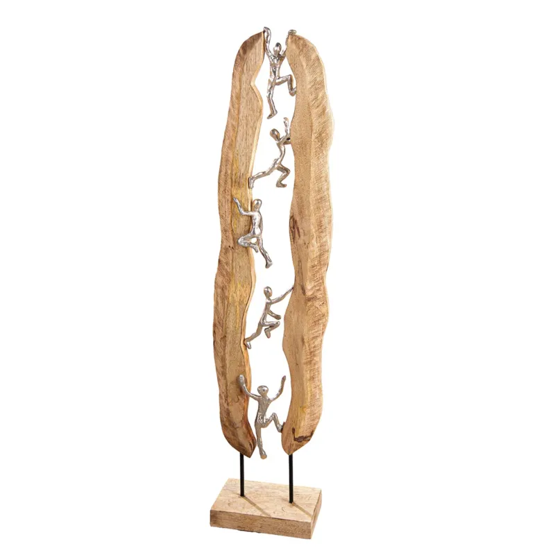 Skulptur – Klettermotiv, Aluminium Holz Design, Naturfarbenes Finish - To the Top | Gilde