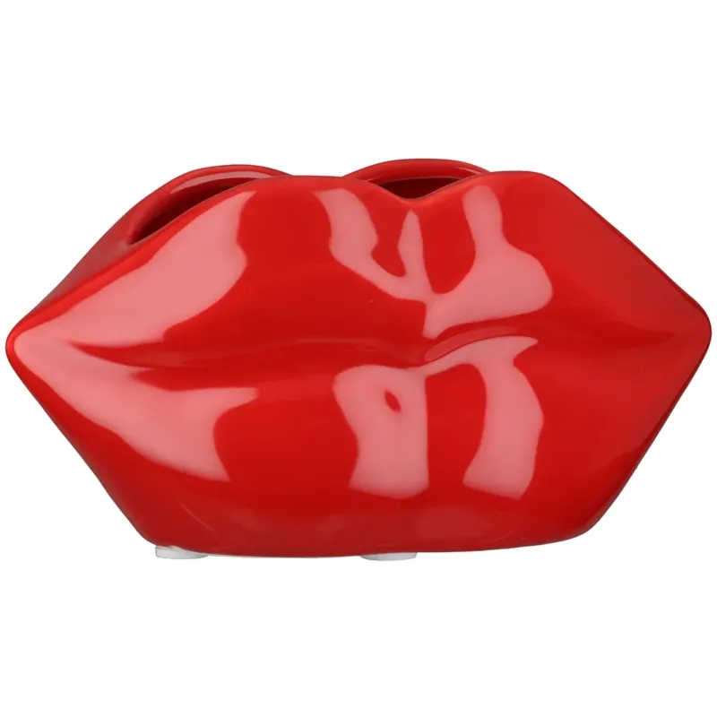 Vase – Rote Keramik, Glasierte Oberfläche, Mundform Design - Lips | Gilde