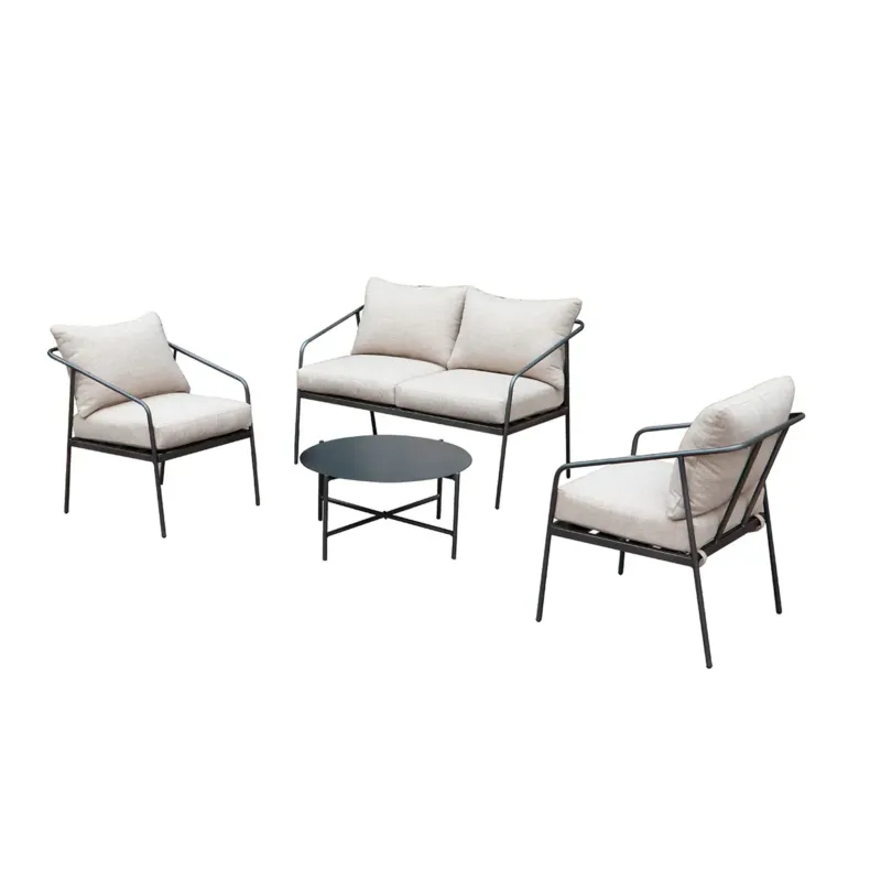 Lounge-Set – Pulverbeschichtetes Metall, Beige Polsterung, Schwarzes Gestell - Adria | Gilde