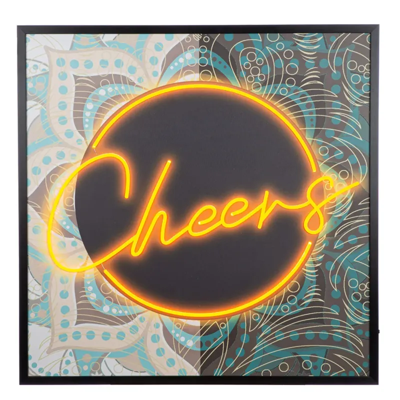 Wandbild – Leuchtender Schriftzug, Bemalte Leinwand, Gerahmtes Design, 83 cm - Cheers | Gilde