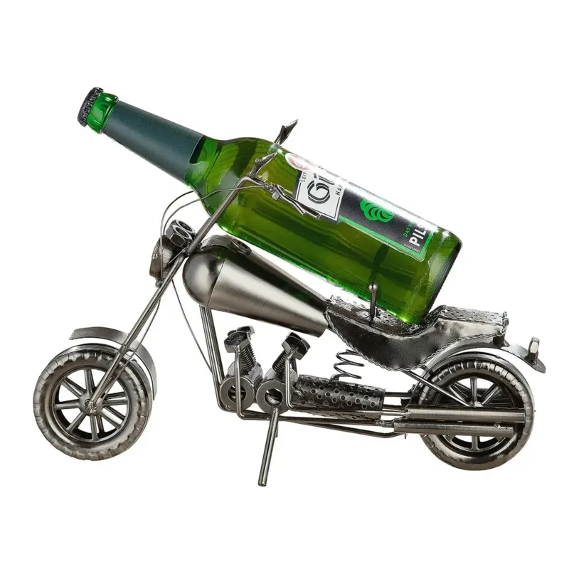 Flaschenhalter – Motorradform, Vernickeltes Metall, Silberfarbener Glanz, 25 cm - Motorrad | Gilde