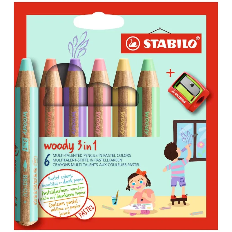 STABILO woody 3 in 1 PASTEL Malset farbsortiert, 6 St.