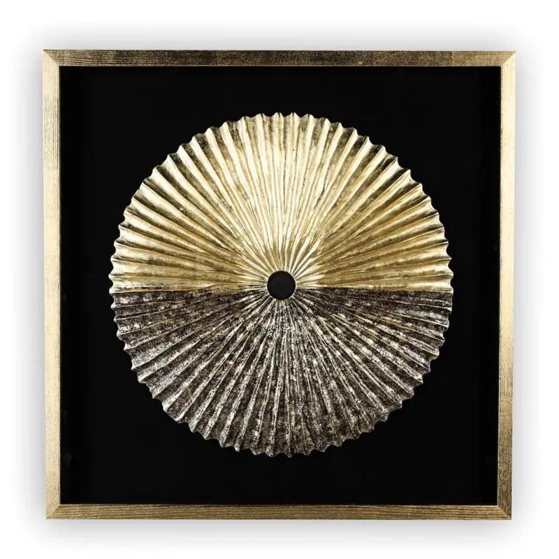 Wandbild – Goldenes Kreismotiv, Glasakzente, Schwarzer Kontrast, 80 cm - Plato | Gilde