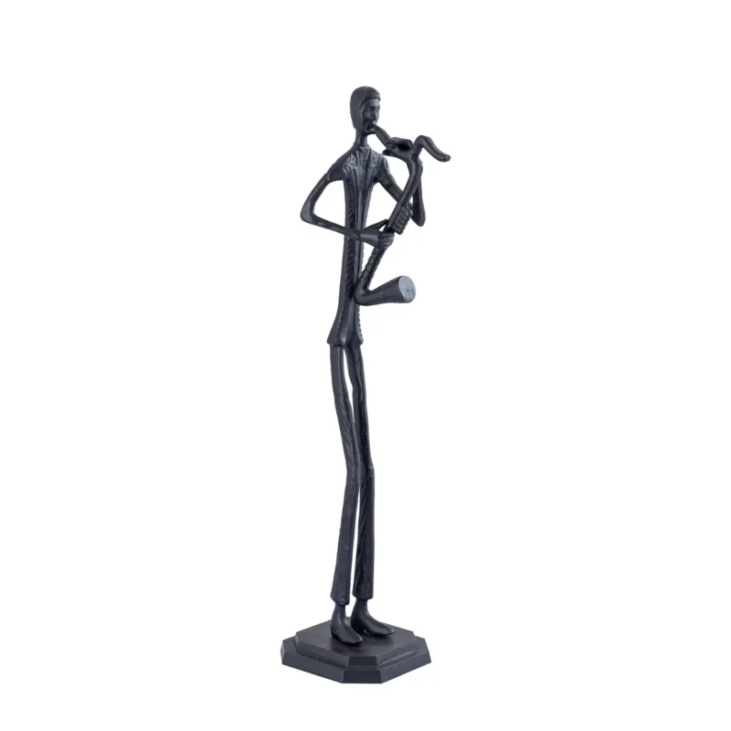 Statue – Schwarzes Aluminium, Menschliche Form, Saxophon Detail - Kali | PTMD