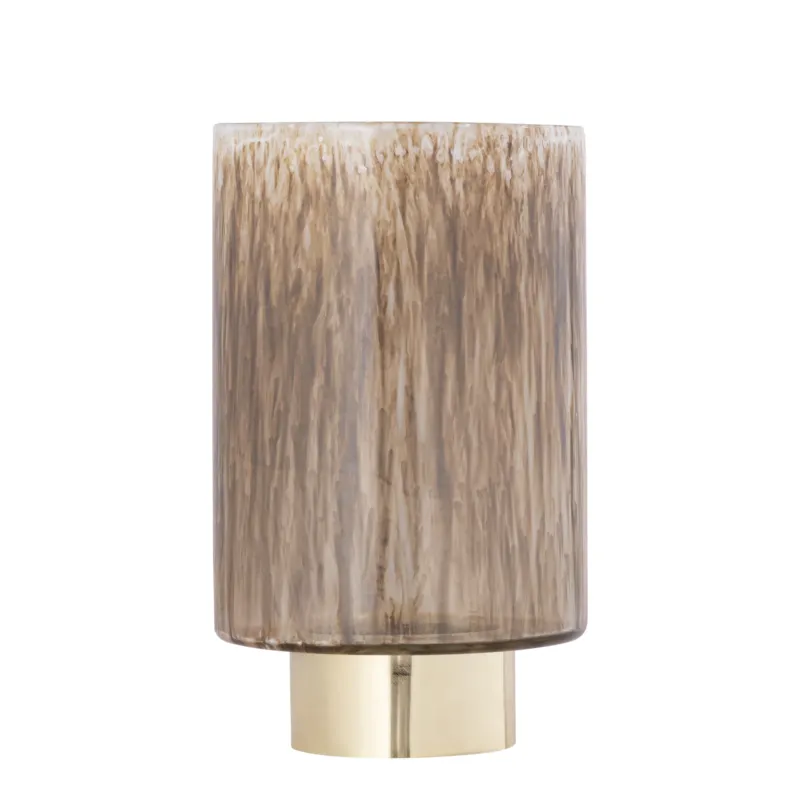 Windlicht – Modernes Design, Runde Form, Glas Metall Material, Braun, L – Allie | PTMD