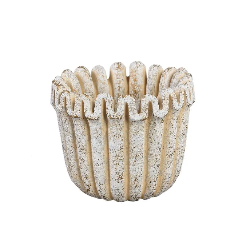 Blumentopf – Creme Farbe, Gerippte Linienstruktur, Zement Material, M – Raffay | PTMD