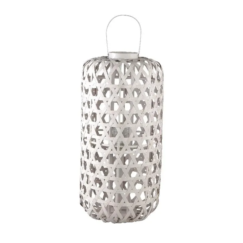 Laterne – Rundes Bambus Design, Glas Einsatz, Sand Farbton, L – Mayita | PTMD