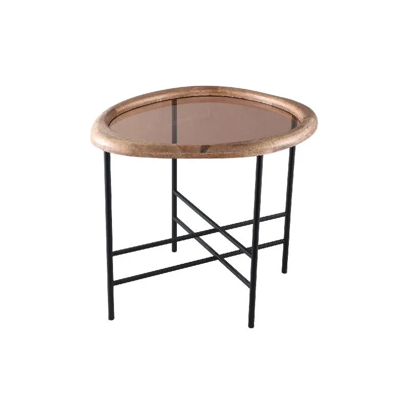 Couchtisch – Rubberwood, Glasplatte, Eisenrahmen, organisch, S – Neelix | PTMD