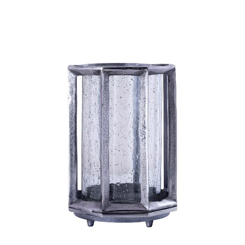 Windlicht – Gegossenes Aluminium Design, Rundes Stab Muster, Schwarzer Farbton, S – Connhal | PTMD