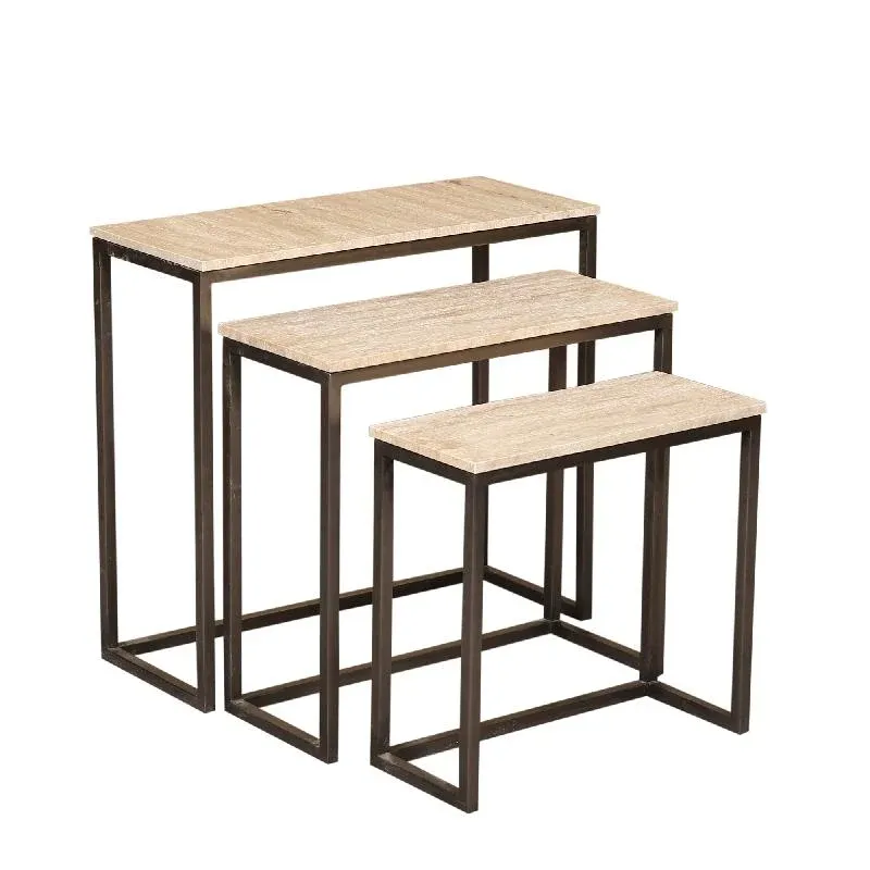 Beistelltisch – Travertin Stein, Rechteckige Form, Stabiles Design, Schwarz – Zoah | PTMD