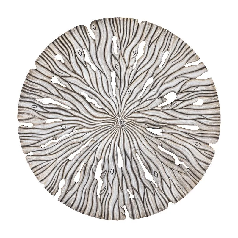 Wandpaneel aus MDF mit runder Form, wellenförmiger Schnitzstruktur und Creme-Finish, L – Bonte | PTMD