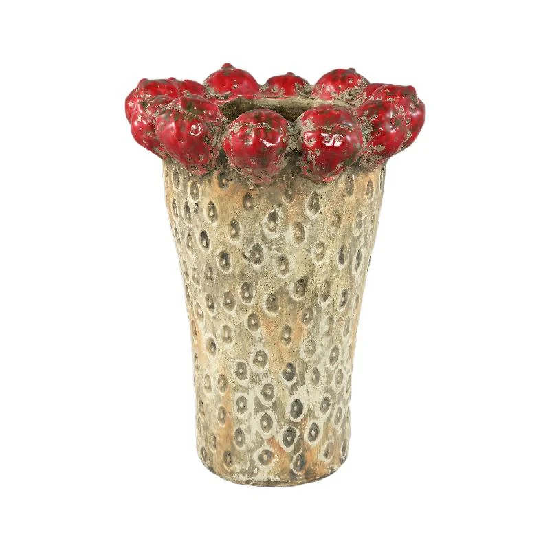 Topf – Erdbeer Design, Runde Form, Rote Farbe, Terrakotta Keramik, Hoch, L – Fruitsy | PTMD