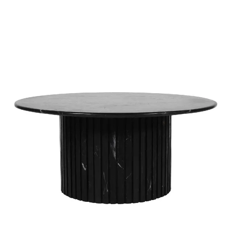 Couchtisch – Marmor, rund, schwarz, geriffelter Sockel, – Neelim | PTMD