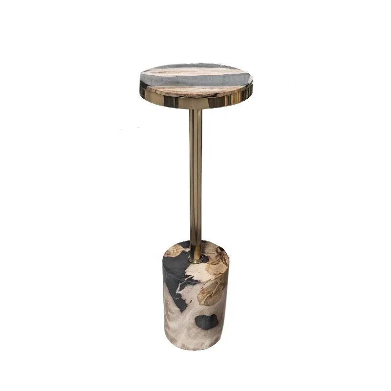 Beistelltisch – Versteinertes Holz, Rundes Design, Schwarze Oberfläche – Mody | PTMD