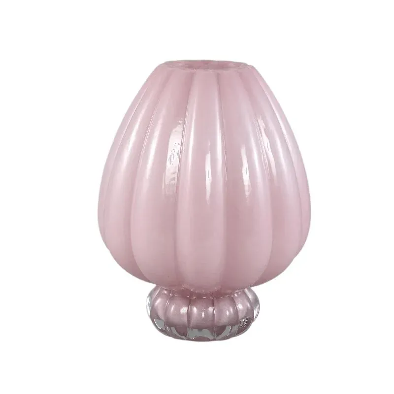 Vase – Gerippte Struktur, Milchglas Material, Rosa, Mit Fuß , L– Syamer | PTMD