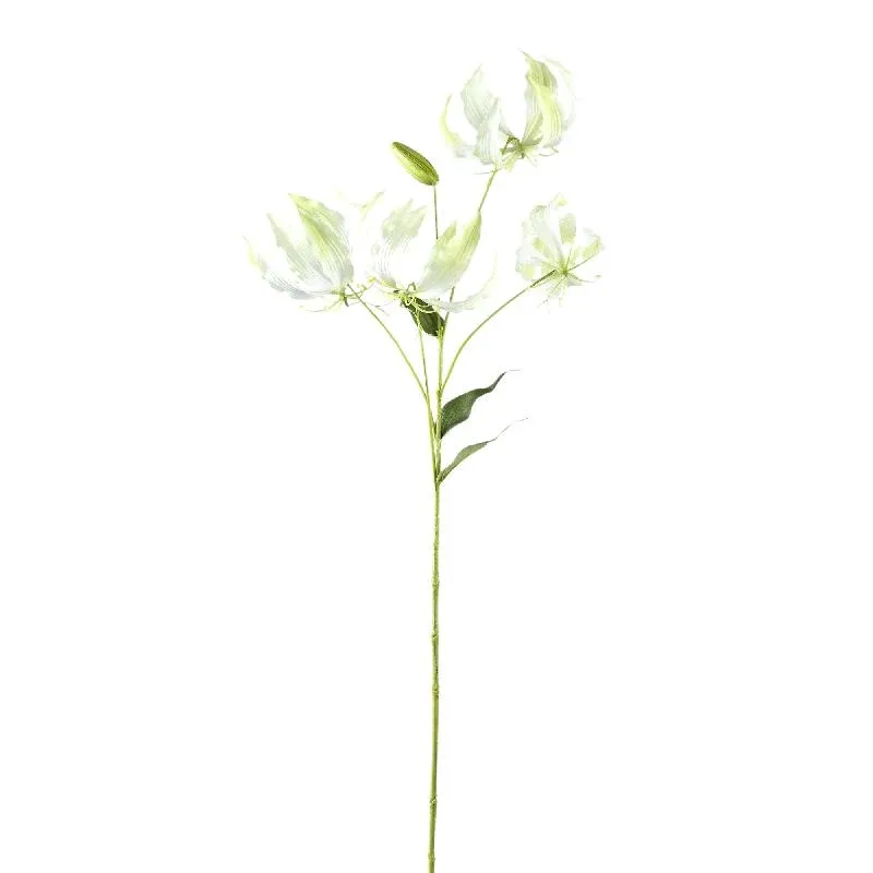 Gartenblume – Cremefarbener Gloriosa-Spray mit Blättern aus Polyesterstoff, Eisenmetall und PE-Kunststoff | PTMD