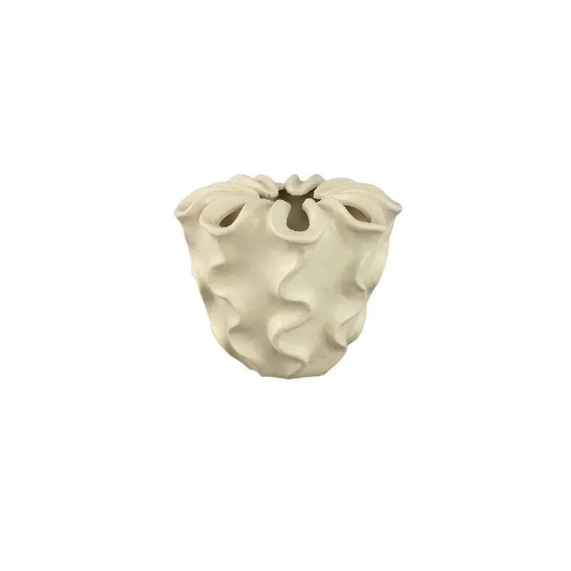 Topf – Cremefarbene Oberfläche, Matte Oberfläche, Gewelltes Muster, Steinzeug, S – Rudie | PTMD