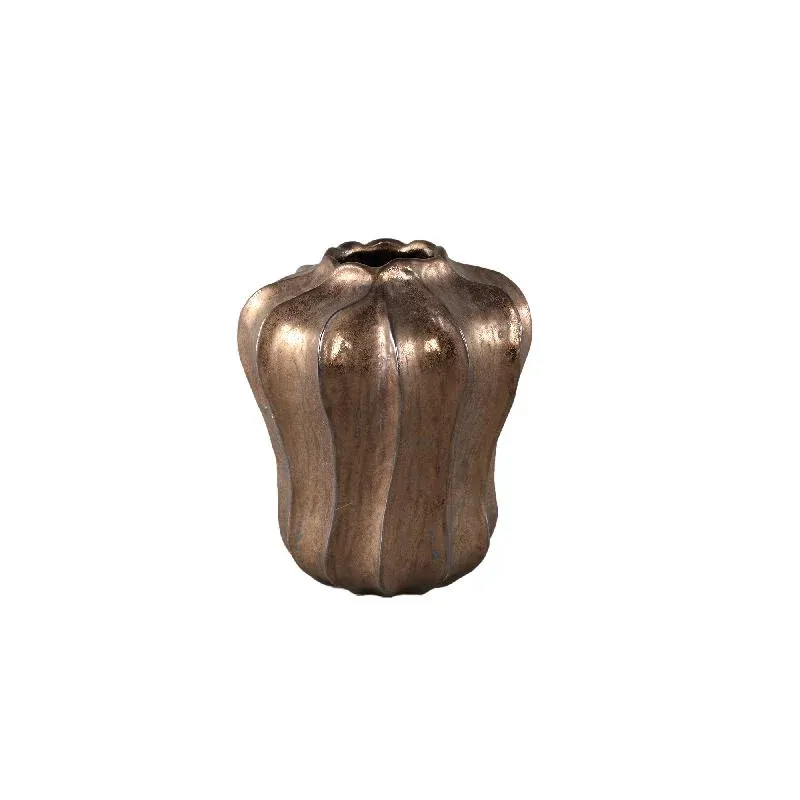 Vase – Bronzefarbe, Runde Form, Wellenform, Keramik, S – Hamish | PTMD