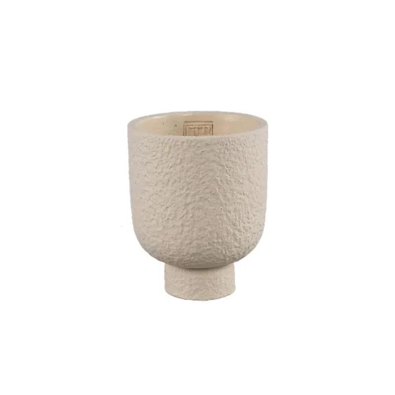 Blumentopf - Runder Zement, Raue Oberfläche, Creme, S – Monder | PTMD