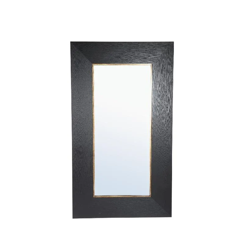 Spiegel – Holzfurnier, Rechteckige Form, Goldrand Design, Schwarz XL – Tiess | PTMD