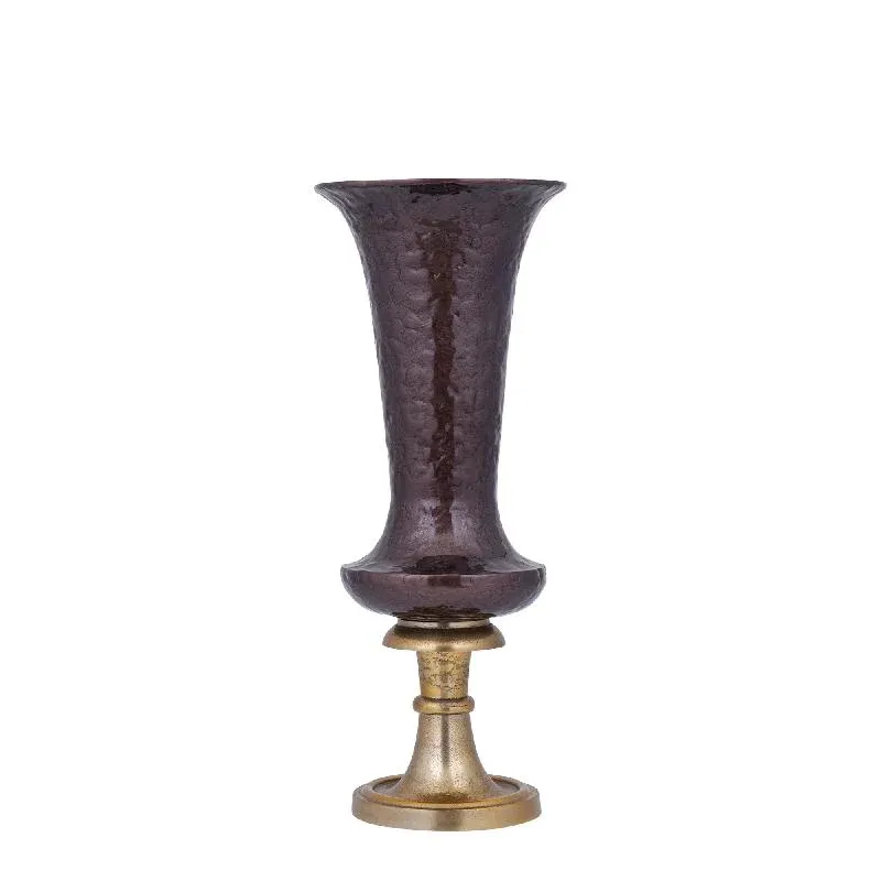 Vase - Aluminiumguss, Luxus-Emaille-Finish, rund, Dunkelbraun, S – Lysse | PTMD