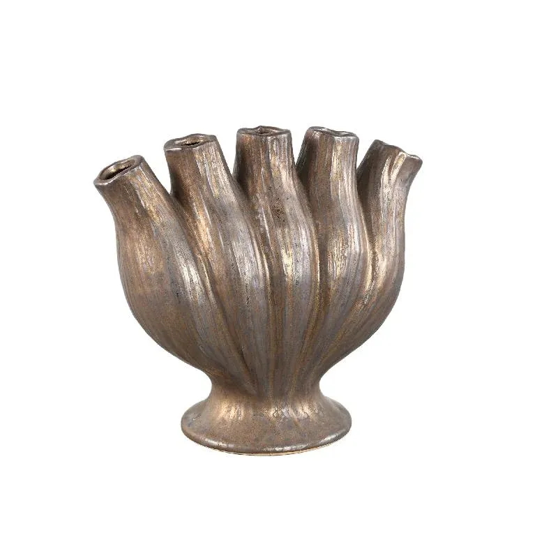 Vase – Röhren Design, Bronzefarbe, Keramikmaterial, L – Gylian | PTMD